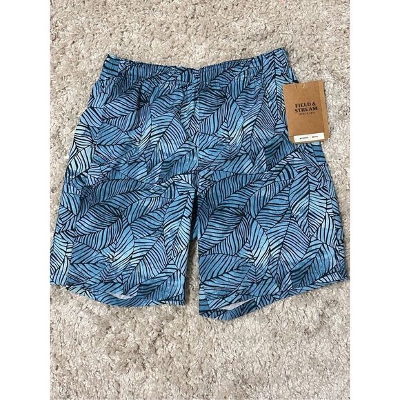 NEW WITH TAGS Field And Stream Shorts Men 2XL Blue Swim Trunks LEAVES PRINT size - Picture 1 of 7